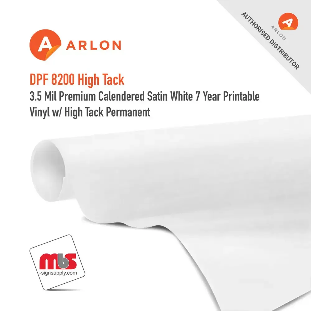Arlon DPF 8200 Premium Calendered Satin White 7 Year Printable Vinyl w/ High Tack Permanent