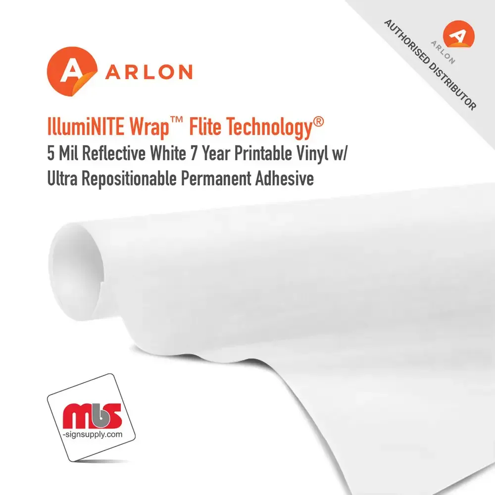 Arlon IllumiNITE Wrap Flite Technology Reflective White 7 Year Printable Vinyl w/ Ultra Repositionable Permanent Adhesive