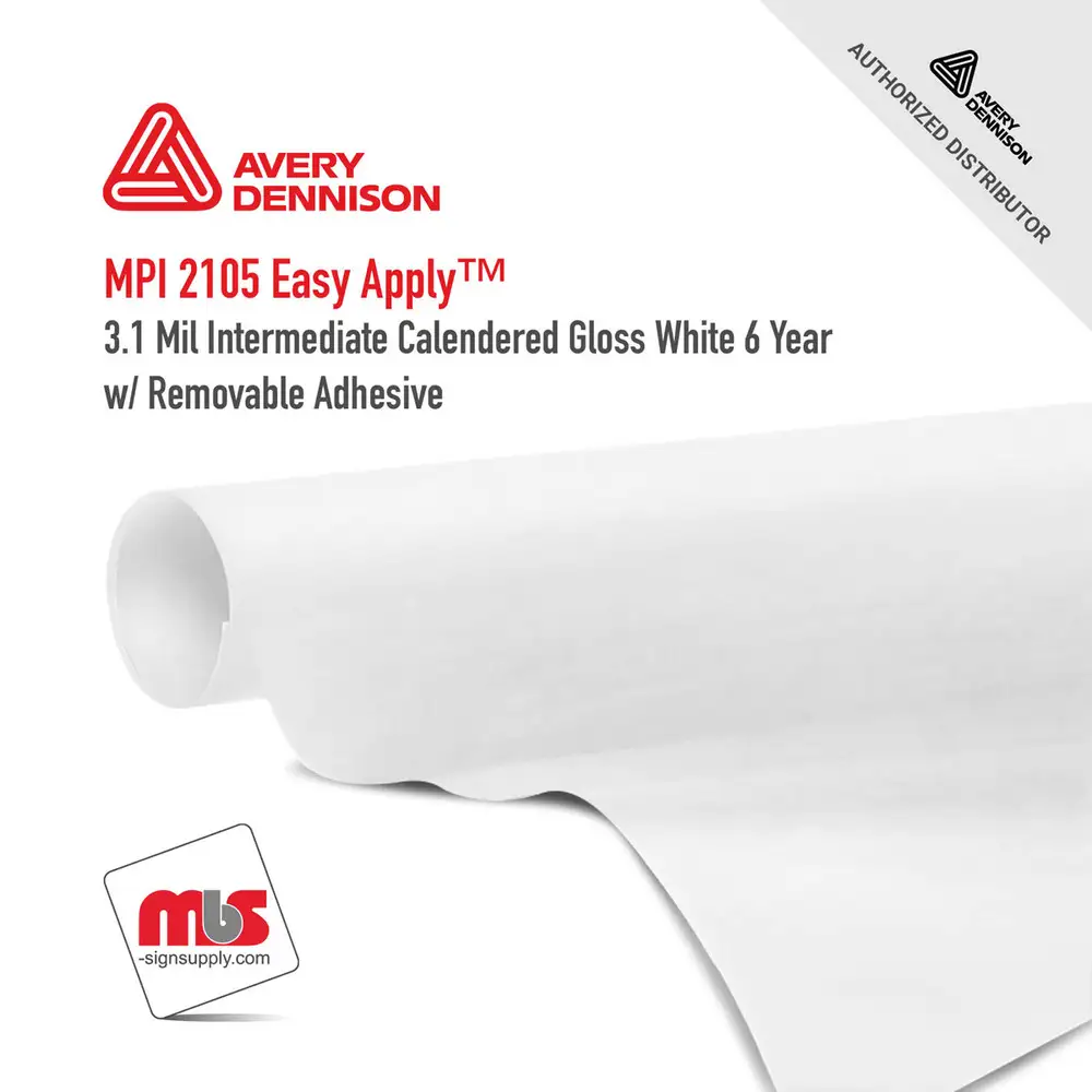 60" x 50 yards Avery MPI2105 Gloss White 6 Year Long Term Unpunched 3.1 Mil Calendered Intermediate Media (Color Code 101)