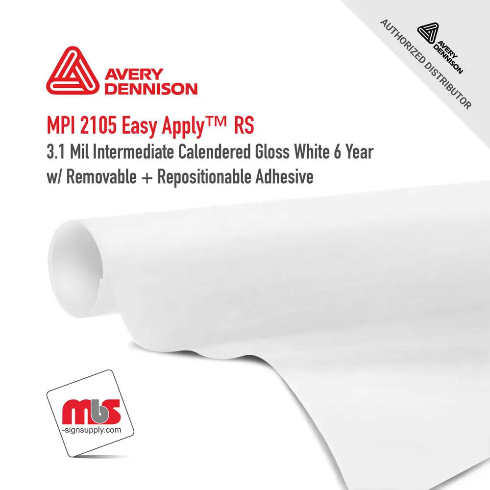 60" x 50 yards Avery MPI2105 LTR EZRS Gloss White 6 Year Long Term Unpunched 3.1 Mil Calendered Intermediate Media (Color Code 101)