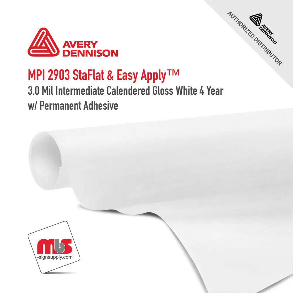 60" x 50 yards Avery MPI2903EZ Gloss White 4 Year Short Term Unpunched 3.2 Mil Intermediate Calendered Print Media (Color Code 101)