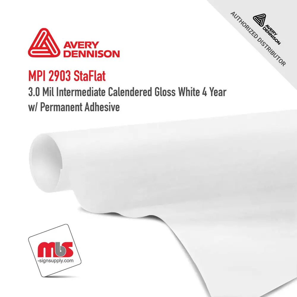 60" x 50 yards Avery MPI2903 Gloss White Long Term Unpunched 3 Mil Calendered (Color Code 101)