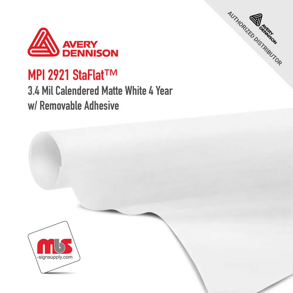 60" x 50 yards Avery MPI2921 Matte White 4 Years Long Term Unpunched 3.4 Mil Calendered (Color Code 102)