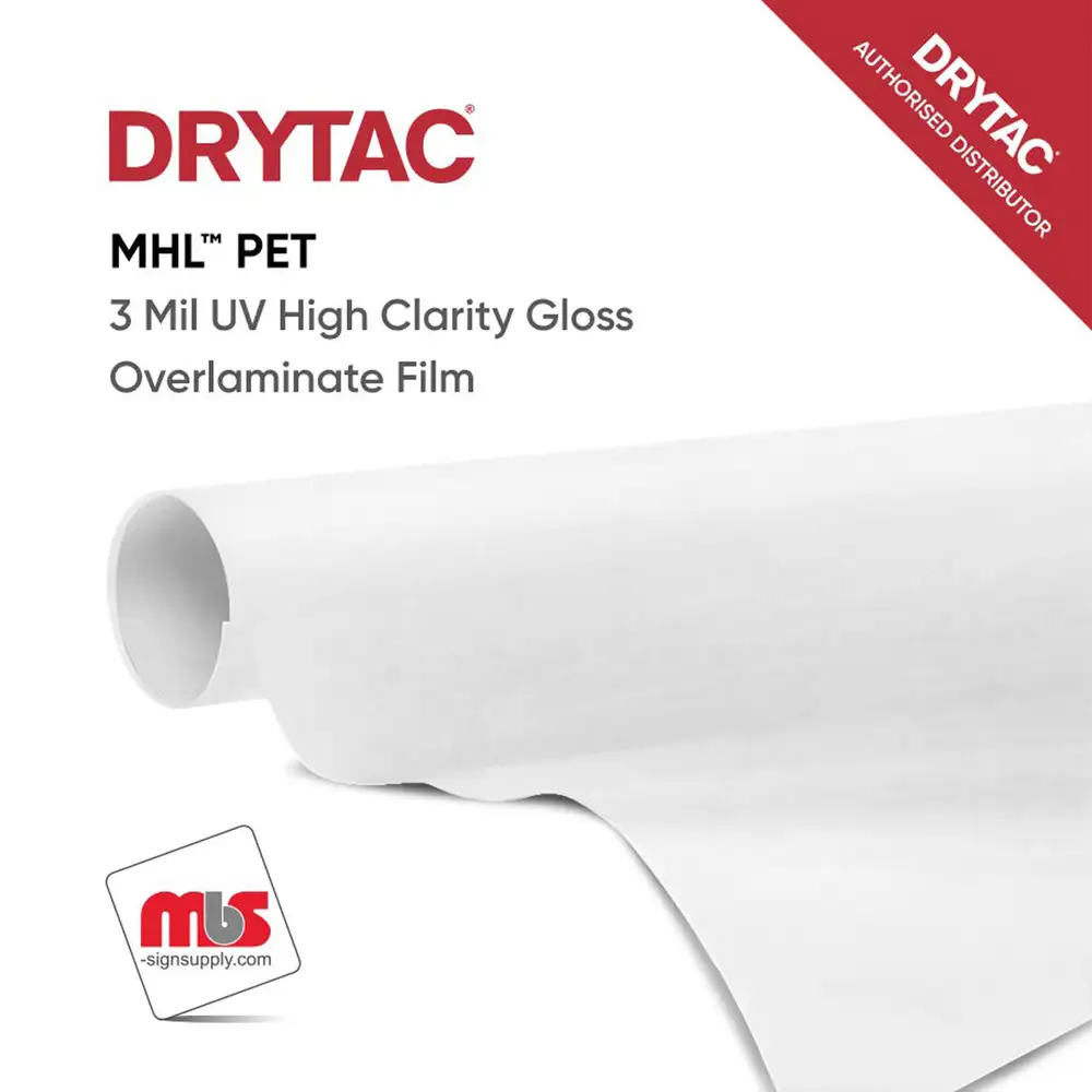 Drytac MHL PET UV High Clarity Gloss Clear Overlaminate w/ Permanent Adhesive