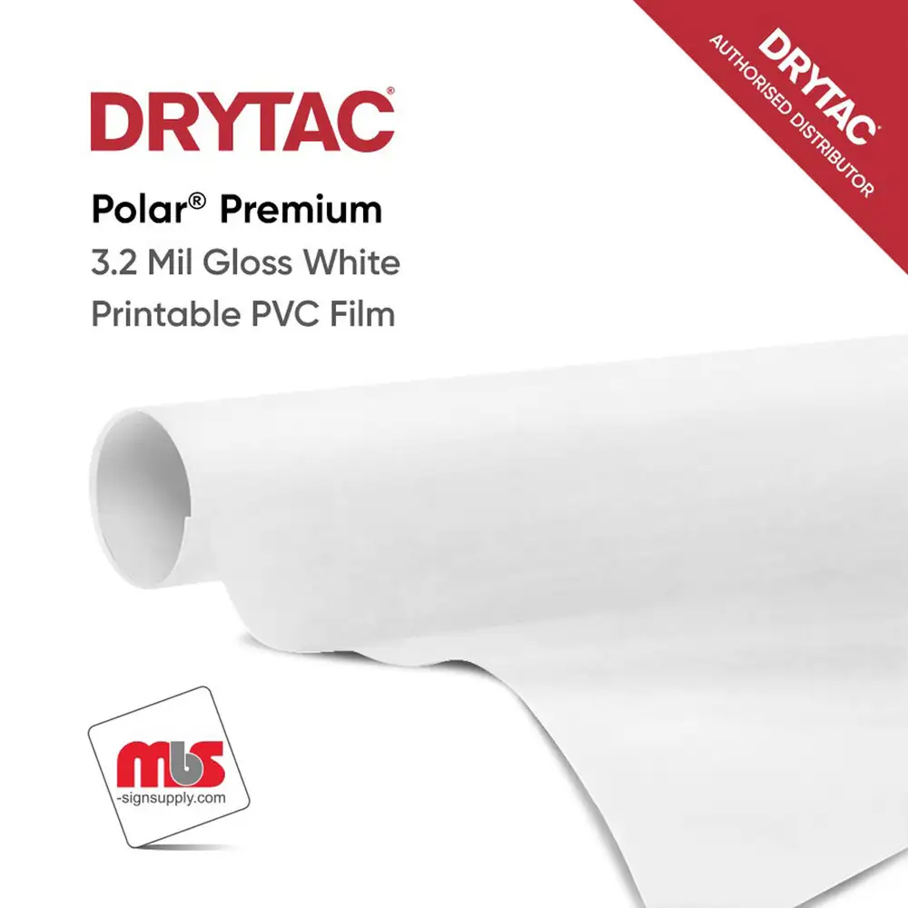 25-1/2" x 3 Yard Roll - Drytac Polar® Premium 3.2 Mil Gloss White Printable PVC Film w/ Clear Removable Adhesive