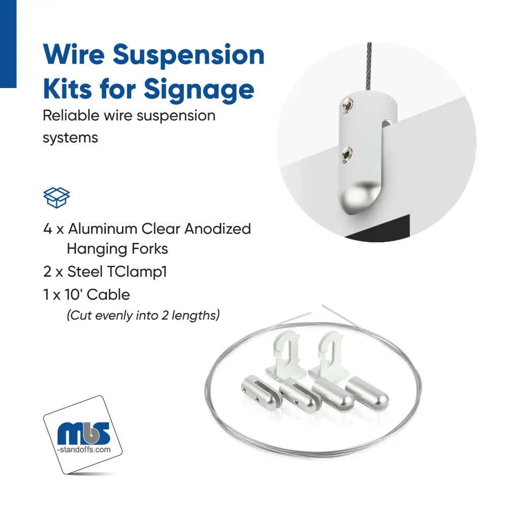 Drop Ceiling Suspended Cable Kits with Straight Cable for 1/8" thick Material - 2 Full Kits