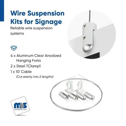 Drop Ceiling Suspended Cable Kits with Straight Cable for 1/8" thick Material - 2 Full Kits