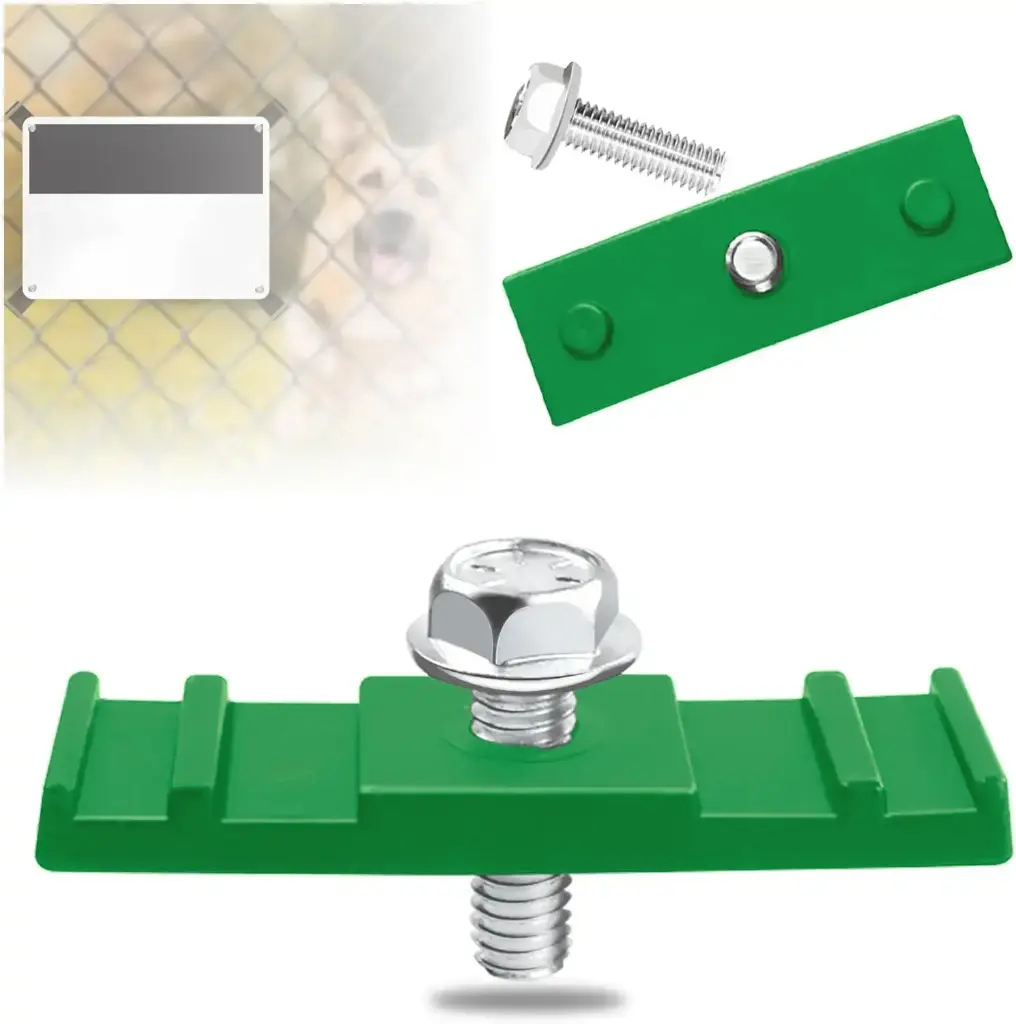 Green LinKlip Chain Link Fence Sign Mounts with 5/16-18 Flange Bolt - 3/8" Hole Required