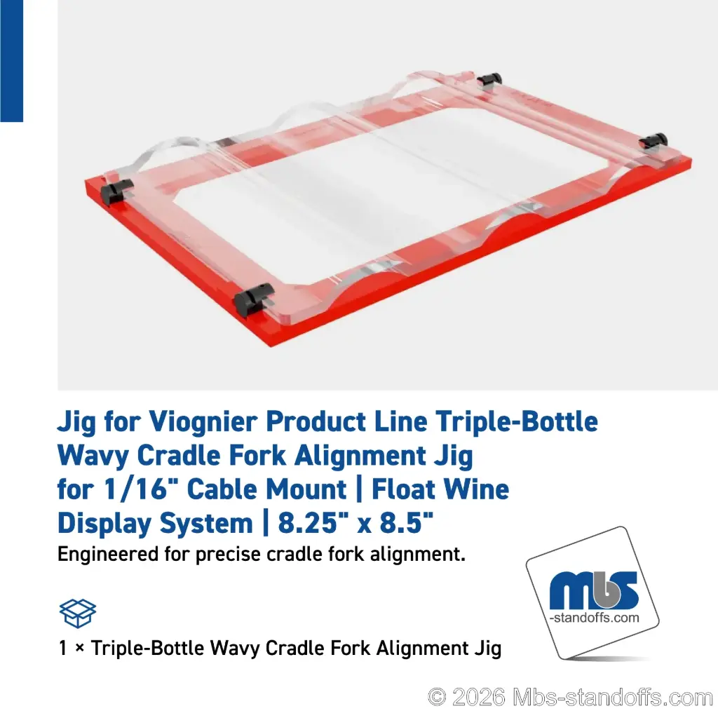 Triple-Bottle Wavy Cradle Fork Alignment Jig for 1/16" Cable Mount | Float Wine Display System | 6.25"x8.25"