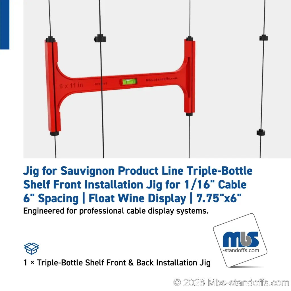 Triple-Bottle Shelf Front Installation Jig for 1/16" Cable | 6" Spacing | Float Wine Display | 11.75"x6"