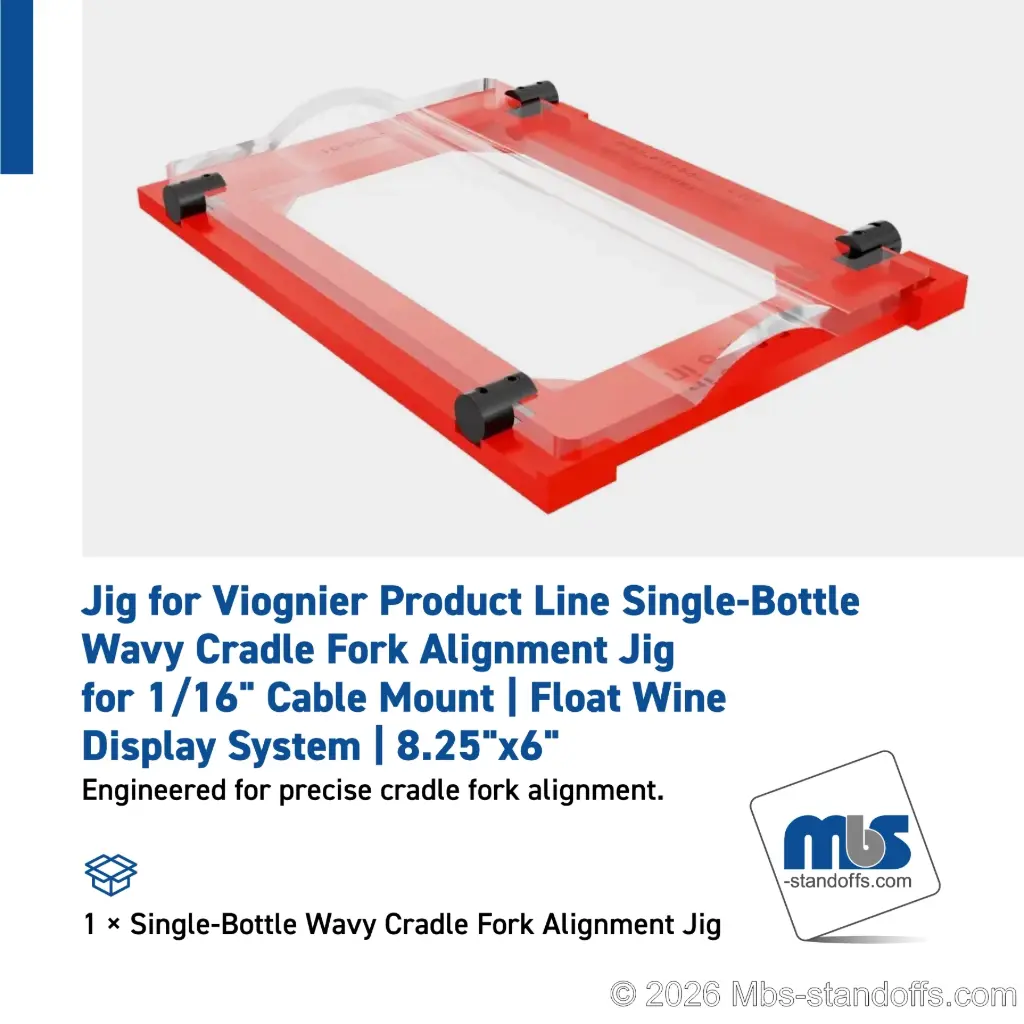 Single-Bottle Wavy Cradle Fork Alignment Jig for 1/16" Cable Mount | Float Wine Display System | 8.25"x6"