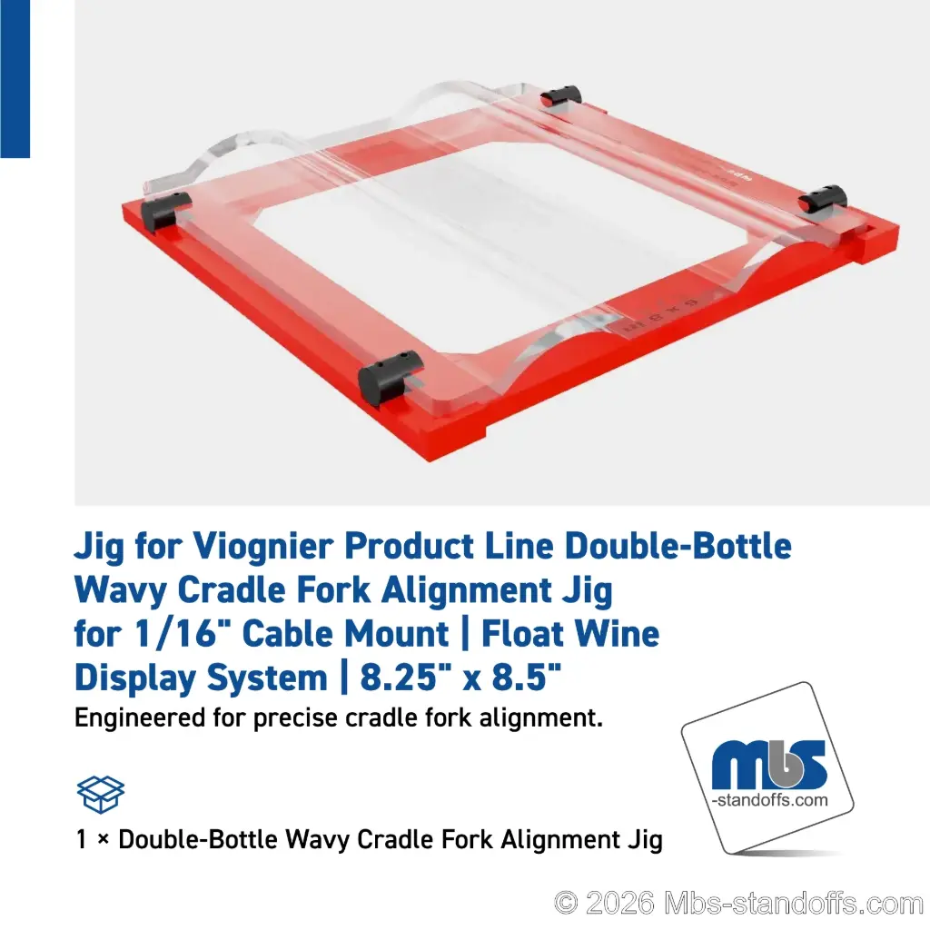 Double-Bottle Wavy Cradle Fork Alignment Jig for 1/16" Cable Mount | Float Wine Display System | 8.25"x8.5"