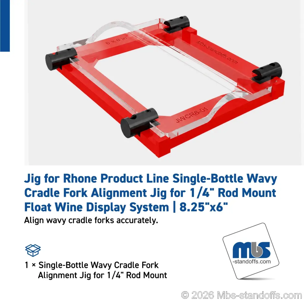 Single-Bottle Wavy Cradle Fork Alignment Jig for 1/4" Rod Mount | Float Wine Display System | 8.25"x6"