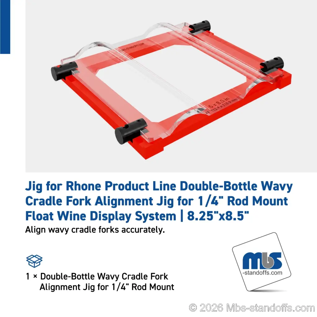 Double-Bottle Wavy Cradle Fork Alignment Jig for 1/4" Rod Mount | Float Wine Display System | 8.25"x8.5"