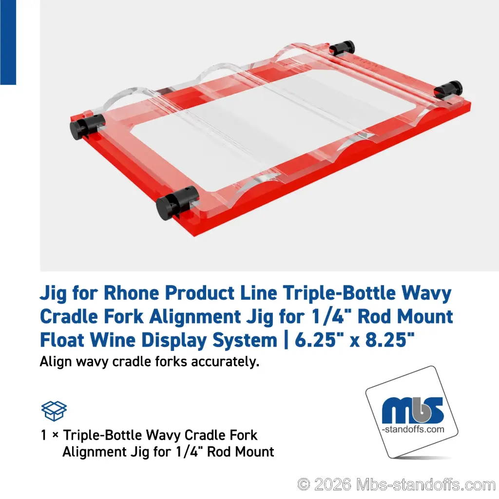 Triple-Bottle Wavy Cradle Fork Alignment Jig for 1/4" Rod Mount | Float Wine Display System | 6.25"x8.25"
