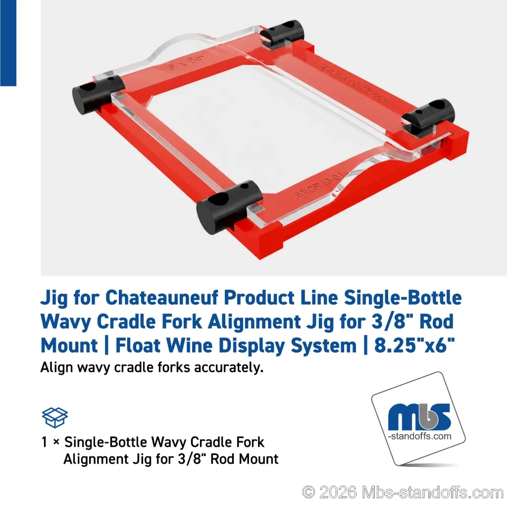 Single-Bottle Wavy Cradle Fork Alignment Jig for 3/8" Rod Mount | Float Wine Display System | 8.25"x6"