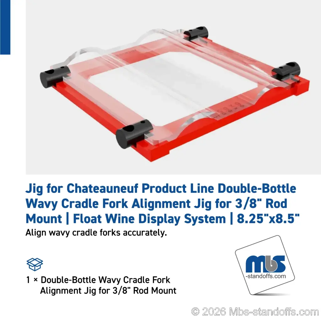Double-Bottle Wavy Cradle Fork Alignment Jig for 3/8" Rod Mount | Float Wine Display System | 8.25"x8.5"