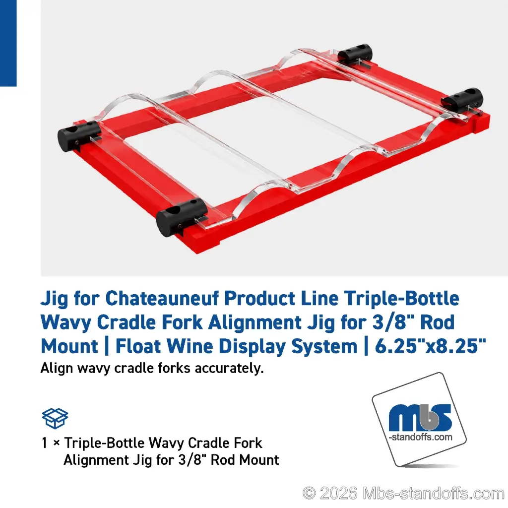 Triple-Bottle Wavy Cradle Fork Alignment Jig for 3/8" Rod Mount | Float Wine Display System | 6.25"x8.25"