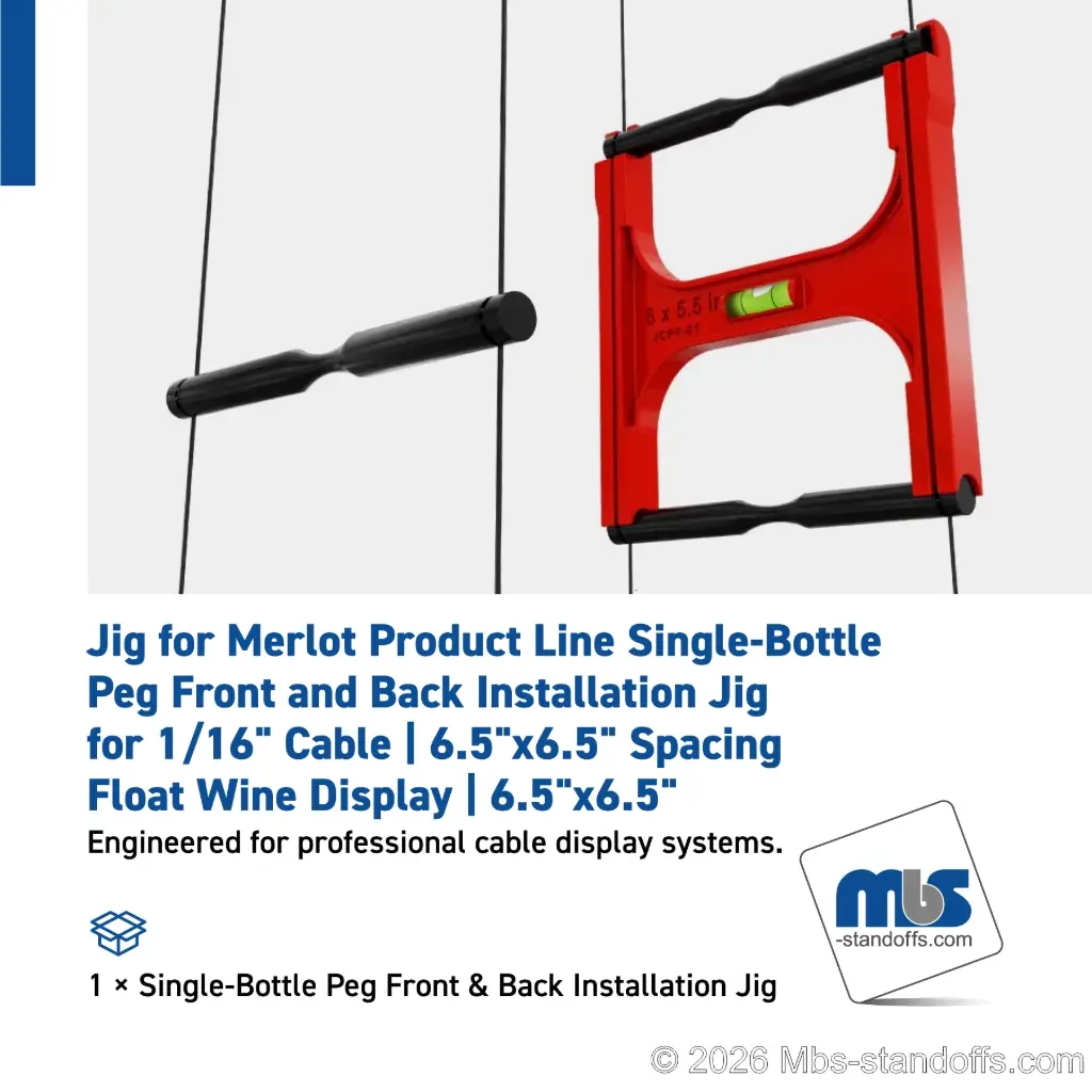 Single-Bottle Peg Front Installation Jig for 1/16" Cable | 6.5"x6.5" Spacing | Float Wine Display | 6.5"x6.5"