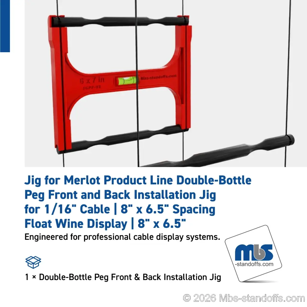 Double-Bottle Peg Front Installation Jig for 1/16" Cable | 8x6.5" Spacing | Float Wine Display | 8x6.5"