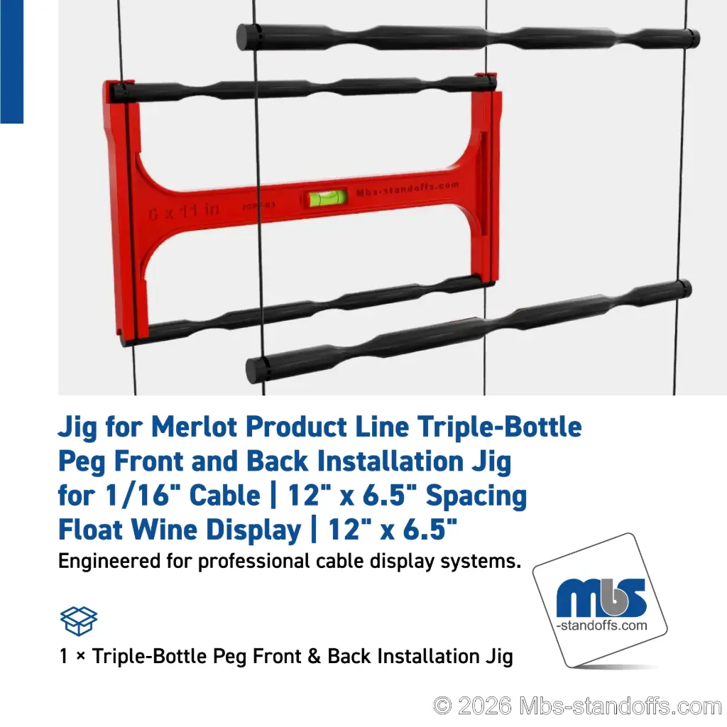 Triple-Bottle Peg Front Installation Jig for 1/16" Cable | 12"x6.5" Spacing | Float Wine Display | 12"x6.5"