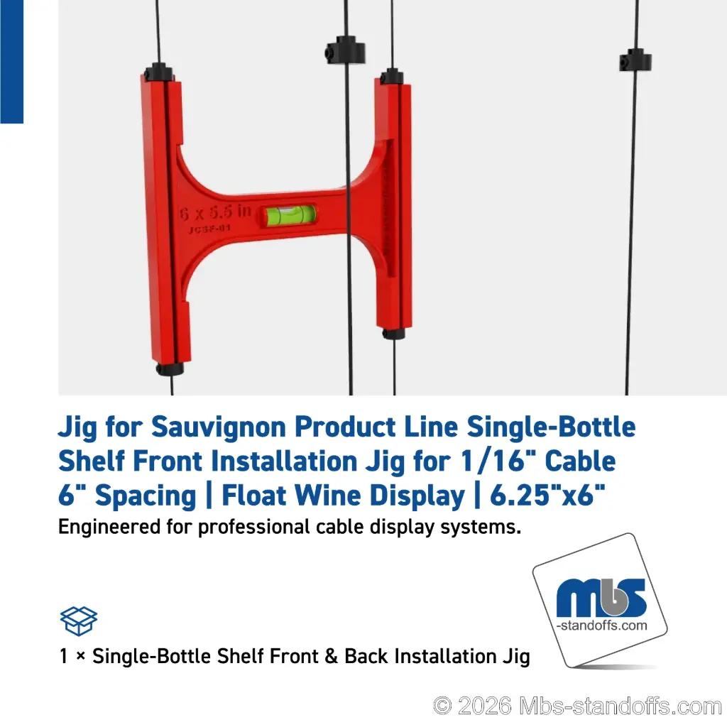 Single-Bottle Shelf Front Installation Jig for 1/16" Cable | 6" Spacing | Float Wine Display | 6.25"x6"