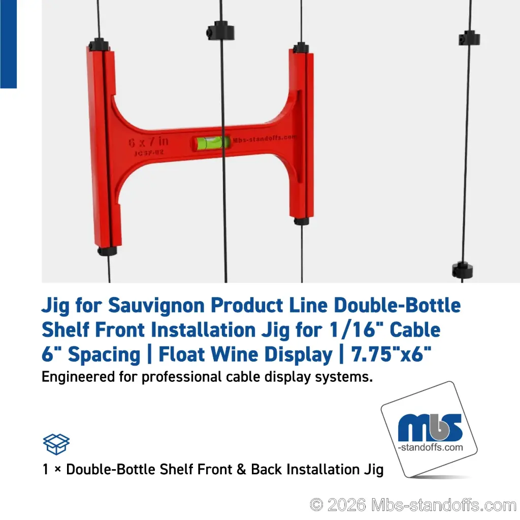 Double-Bottle Shelf Front Installation Jig for 1/16" Cable | 6" Spacing | Float Wine Display | 7.75"x6"