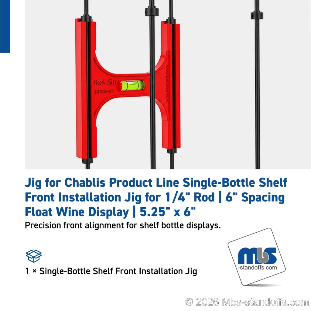 Single-Bottle Shelf Front Installation Jig for 1/4" Rod | 6" Spacing | Float Wine Display | 5.25"x6"