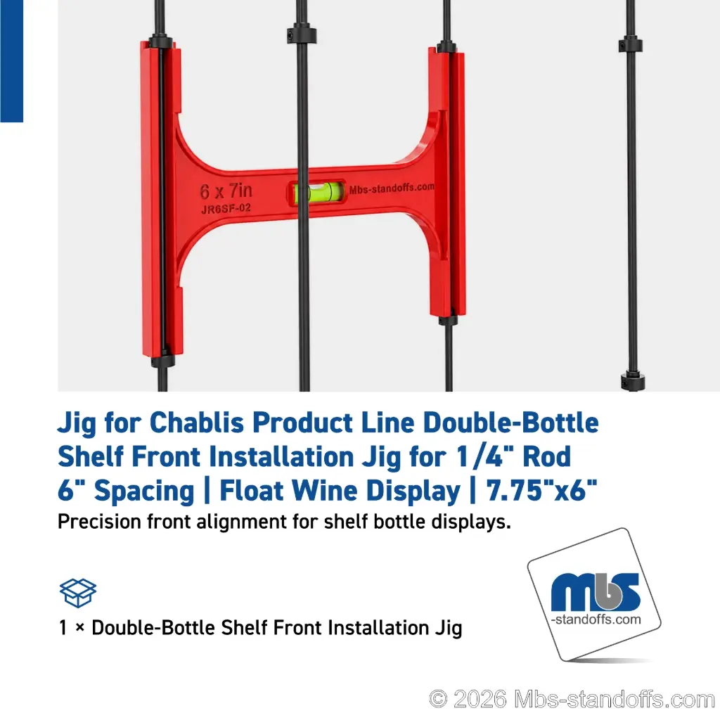 Double-Bottle Shelf Front Installation Jig for 1/4" Rod | 6" Spacing | Float Wine Display | 7.75"x6"