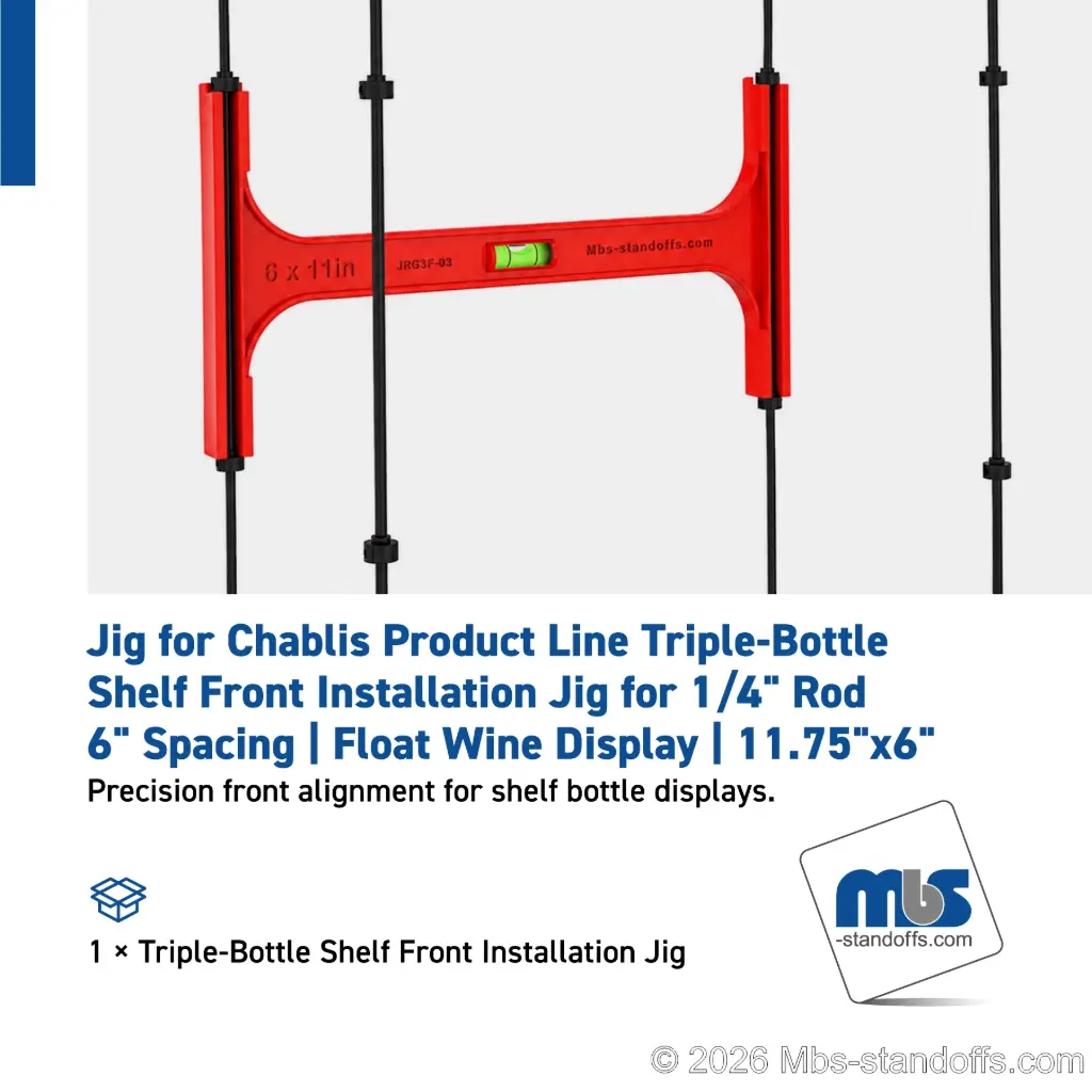 Triple-Bottle Shelf Front Installation Jig for 1/4" Rod | 6" Spacing | Float Wine Display | 11.75"x6"