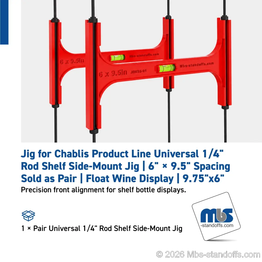 Universal 1/4" Rod Shelf Side-Mount Jig | 6" × 9.5" Spacing | Sold as Pair | Float Wine Display | 9.75"x6"