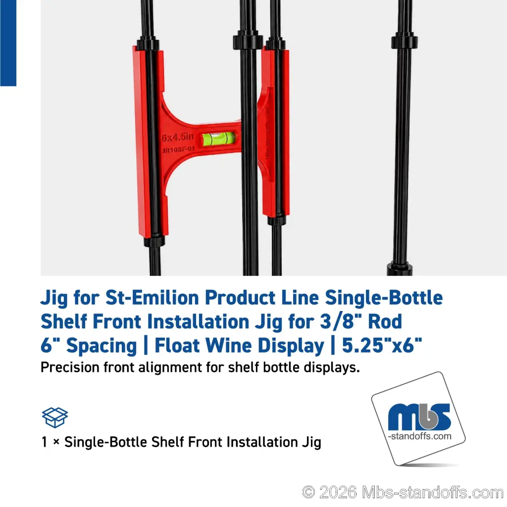 Single-Bottle Shelf Front Installation Jig for 3/8" Rod | 6" Spacing | Float Wine Display | 5.25"x6"