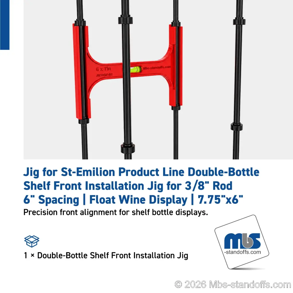 Double-Bottle Shelf Front Installation Jig for 3/8" Rod | 6" Spacing | Float Wine Display | 7.75"x6"