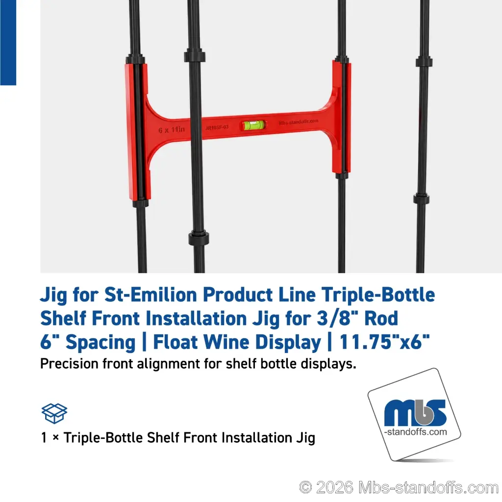 Triple-Bottle Shelf Front Installation Jig for 3/8" Rod | 6" Spacing | Float Wine Display | 11.75"x6"