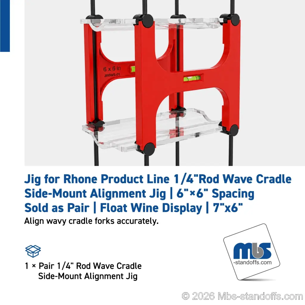 1/4" Rod Wave Cradle Side-Mount Alignment Jig | 6" × 6" Spacing | Sold as Pair | Float Wine Display | 7"x6"