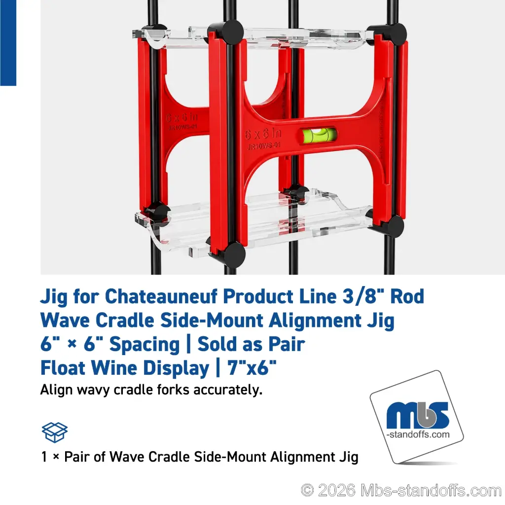 3/8" Rod Wave Cradle Side-Mount Alignment Jig | 6" × 6" Spacing | Sold as Pair | Float Wine Display | 7"x6"
