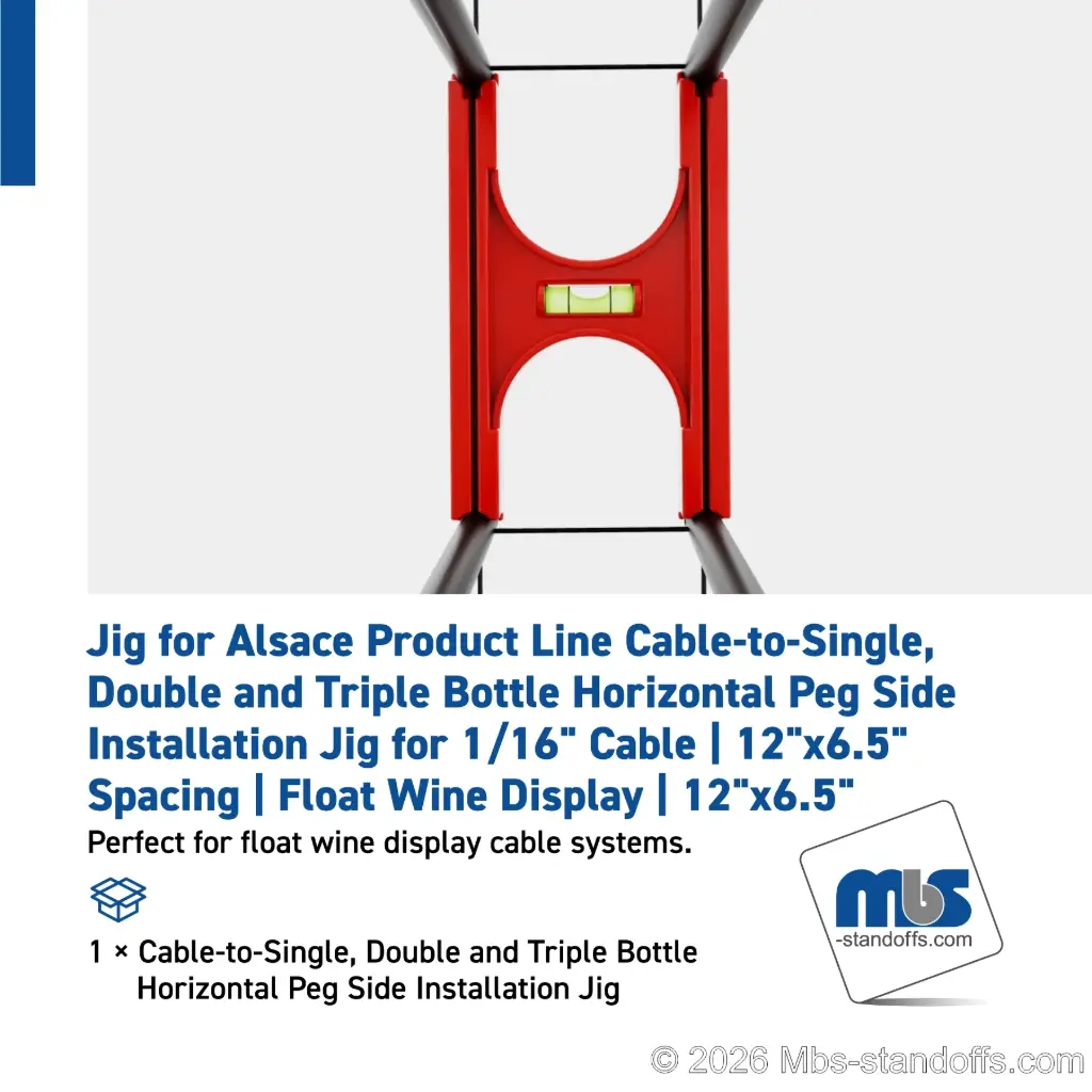 Cable-to-Single, Double and Triple Bottle Horizontal Peg Side Installation Jig for 1/16" Cable | 12"x6.5" Spacing | Float Wine Display | 12"x6.5"