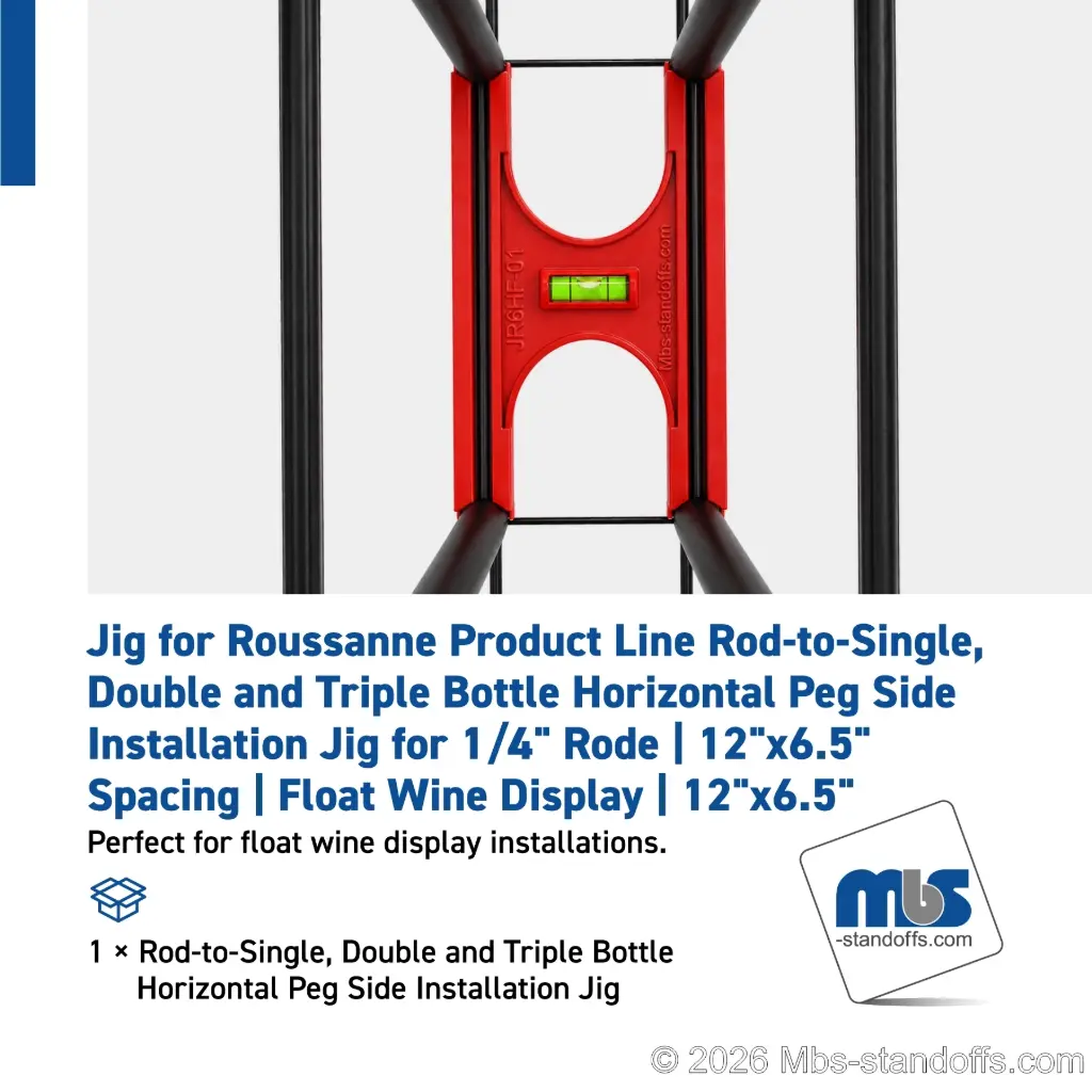 Rod-to-Single, Double and Triple Bottle Horizontal Peg Side Installation Jig for 1/4" Rode | 12"x6.5" Spacing | Float Wine Display | 12"x6.5"