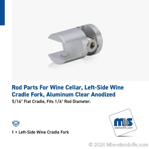 [CFL85R3A] Left-Side Wine Cradle Fork - 5/16" Flat Cradle, Fits 1/4" Rod, Aluminum Clear Anodized