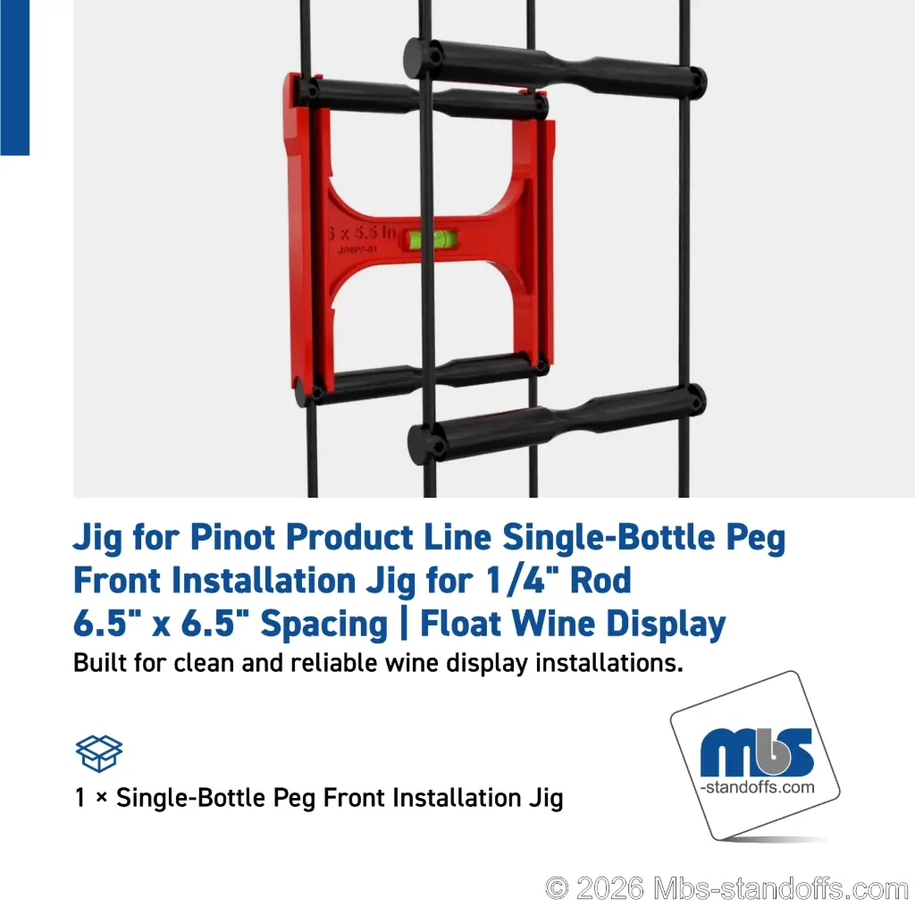 Single-Bottle Peg Front Installation Jig for 1/4" Rod | 6.5"x6.5" Spacing | Float Wine Display