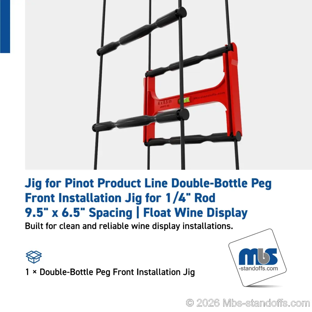 Double-Bottle Peg Front Installation Jig for 1/4" Rod | 9.5"x6.5" Spacing | Float Wine Display