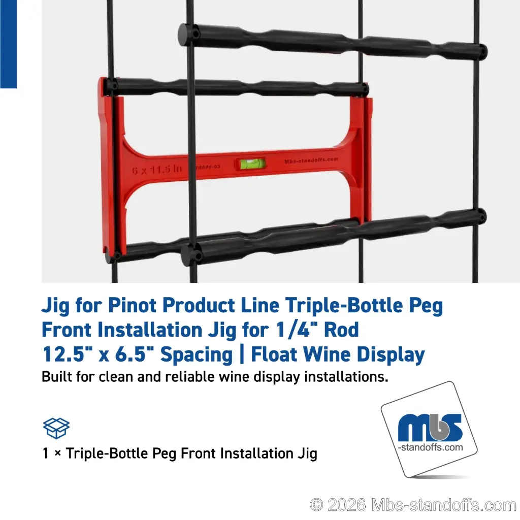Triple-Bottle Peg Front Installation Jig for 1/4" Rod | 12.5"x6.5" Spacing | Float Wine Display