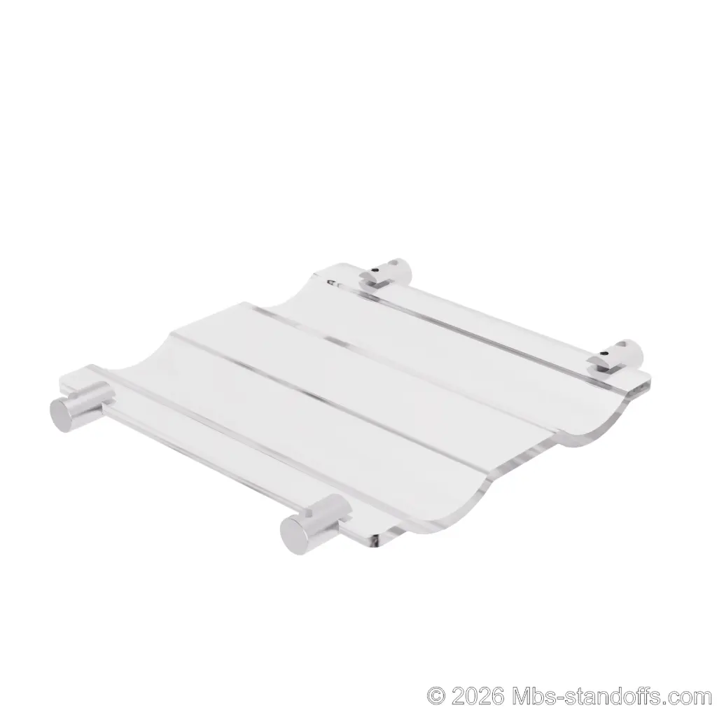 The Viognier Collection 2-Bottles Wave Acrylic Cradle - Clear Anodized Forks for 1/16" Cable | Floating Wine Cable Display System