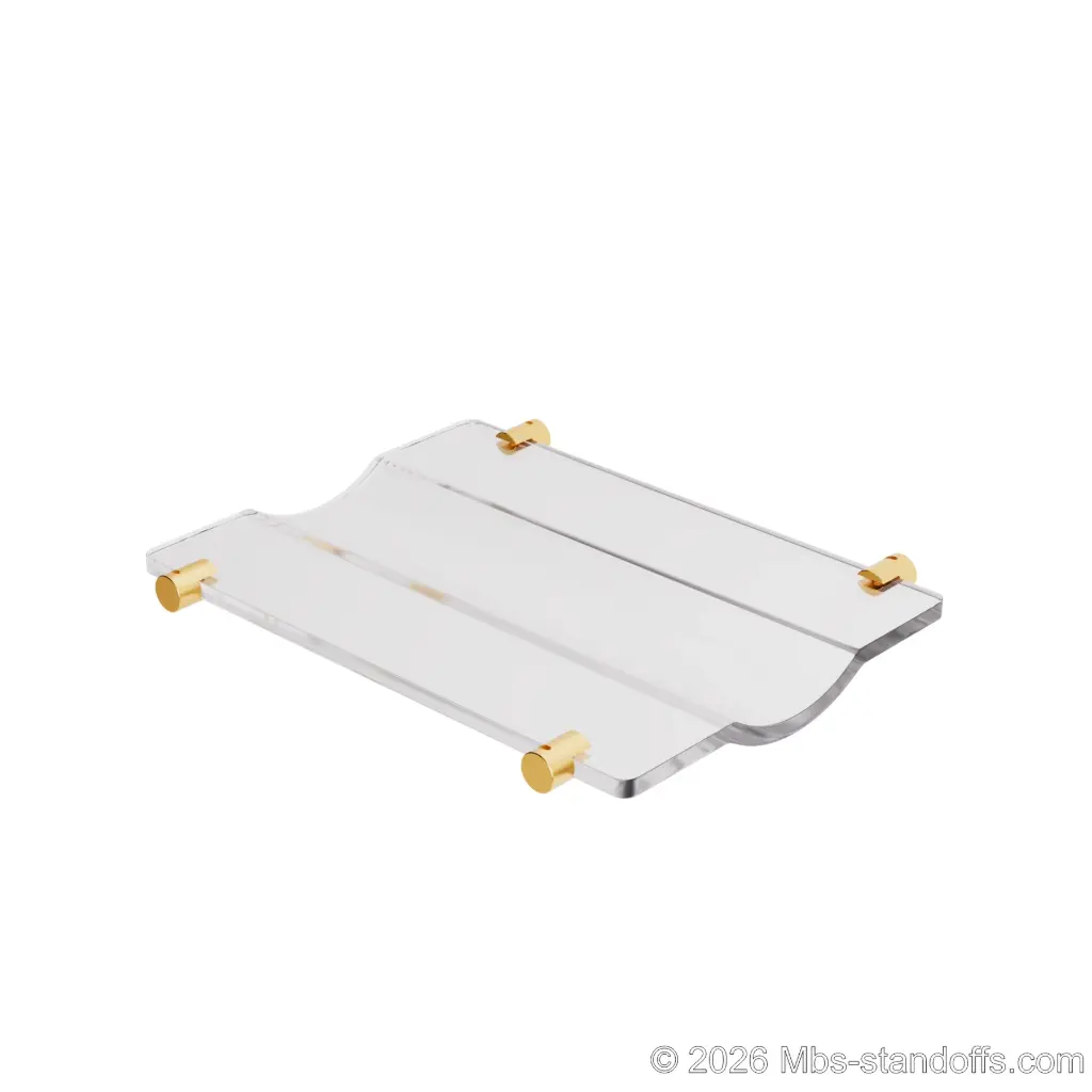 The Viognier Collection 1-Bottle Wave Acrylic Cradle - Champagne Anodized Forks for 1/16" Cable | Floating Wine Cable Display System
