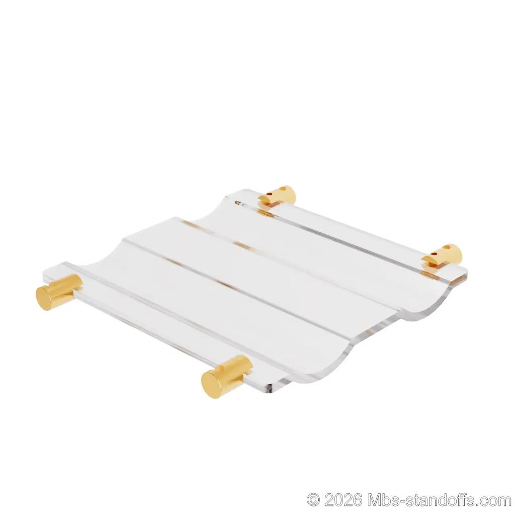 The Viognier Collection 2-Bottles Wave Acrylic Cradle - Champagne Anodized Forks for 1/16" Cable | Floating Wine Cable Display System