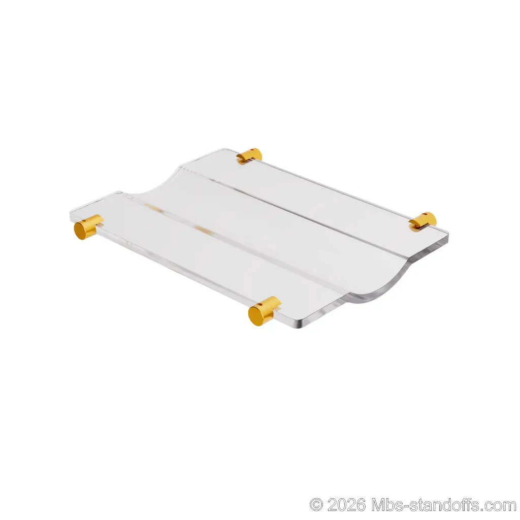 The Viognier Collection 1-Bottle Wave Acrylic Cradle - Gold Anodized Forks for 1/16" Cable | Floating Wine Cable Display System