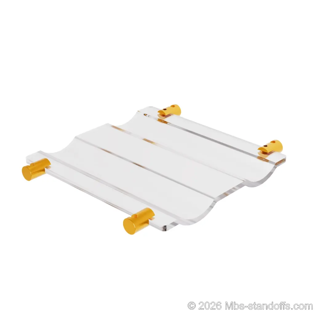 The Viognier Collection 2-Bottles Wave Acrylic Cradle - Gold Anodized Forks for 1/16" Cable | Floating Wine Cable Display System
