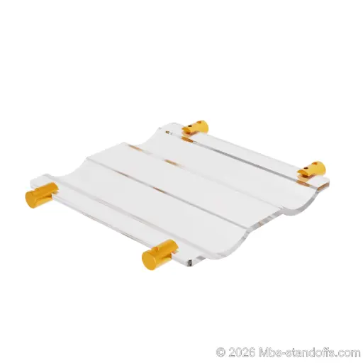 [CW02G] The Viognier Collection 2-Bottles Wave Acrylic Cradle - Gold Anodized Forks for 1/16" Cable | Floating Wine Cable Display System