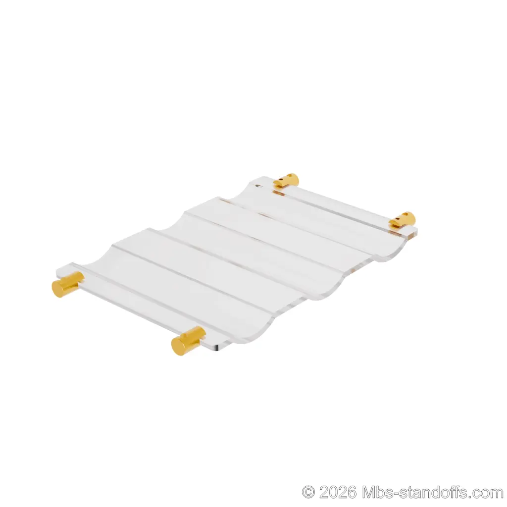 The Viognier Collection 3-Bottles Wave Acrylic Cradle - Gold Anodized Forks for 1/16" Cable | Floating Wine Cable Display System