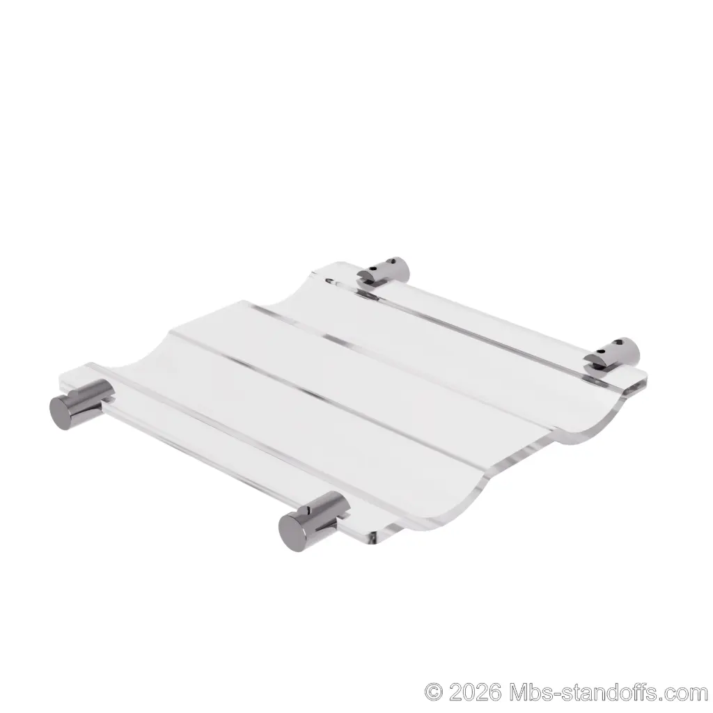 The Viognier Collection 2-Bottles Wave Acrylic Cradle - Chrome Mirror Electroplated Forks for 1/16" Cable | Floating Wine Cable Display System